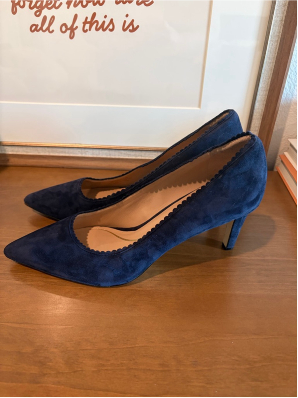 Cole Haan Blue Crushed Velvet Scalloped Pointed Toe Heels Size 10 EUC - Picture 2 of 7